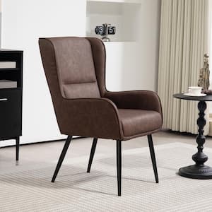 Benning Brown Vintage Faux Leather Accent Chair with Black Iron Legs