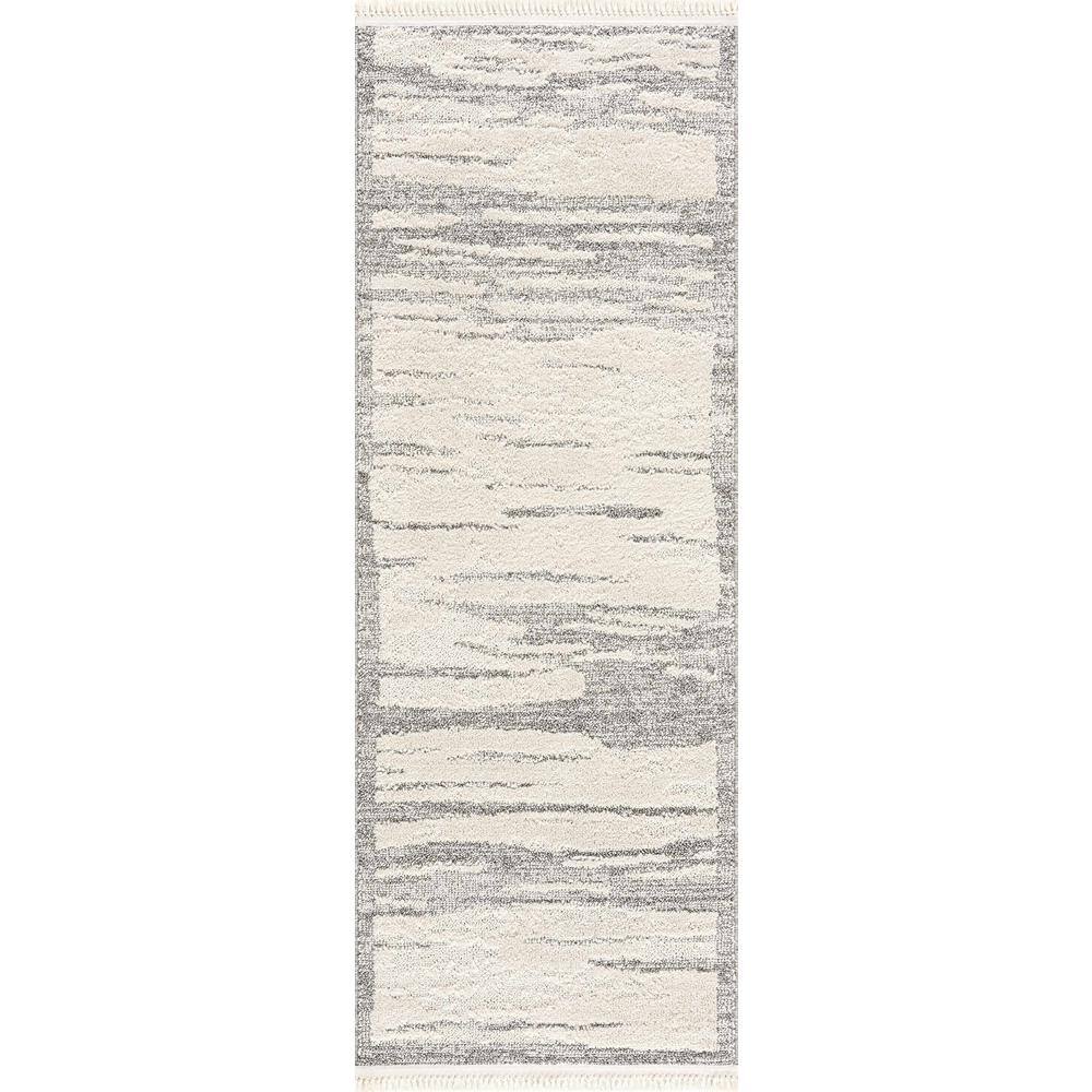 Gray and Beige Polypropylene Runner Rug 2'7" x 7'3"