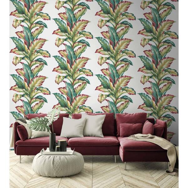 60.75 sq. ft. Multicolored Big Leaf Unpasted Paper Wallpaper Roll