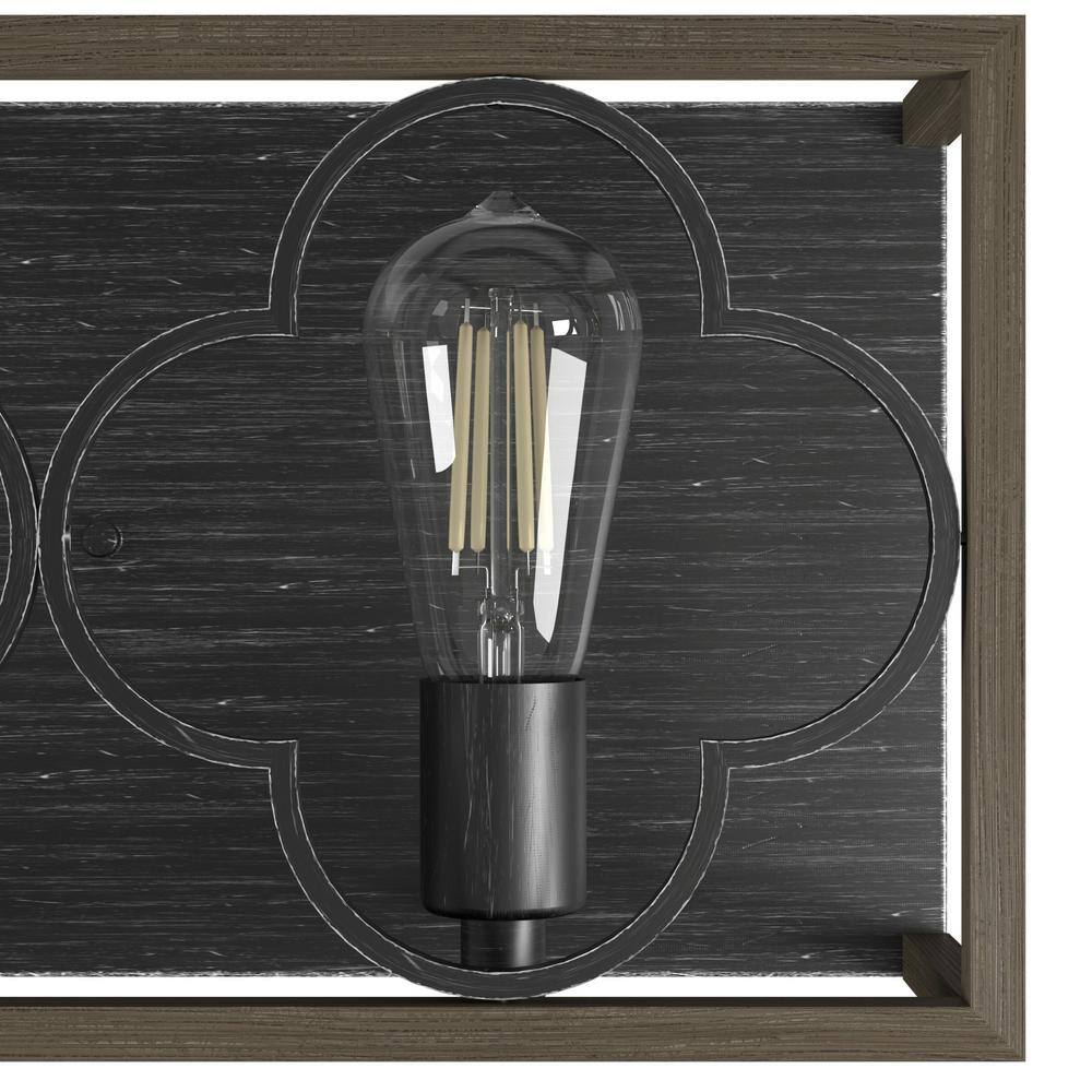 French Oak and Black Iron 4-Light Vanity Fixture