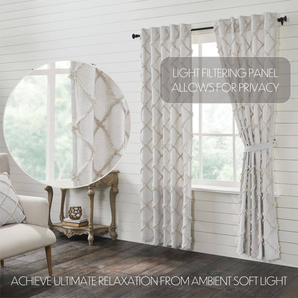 Oatmeal Cotton Frayed Lattice Rod Pocket Window Panels, Set of 2