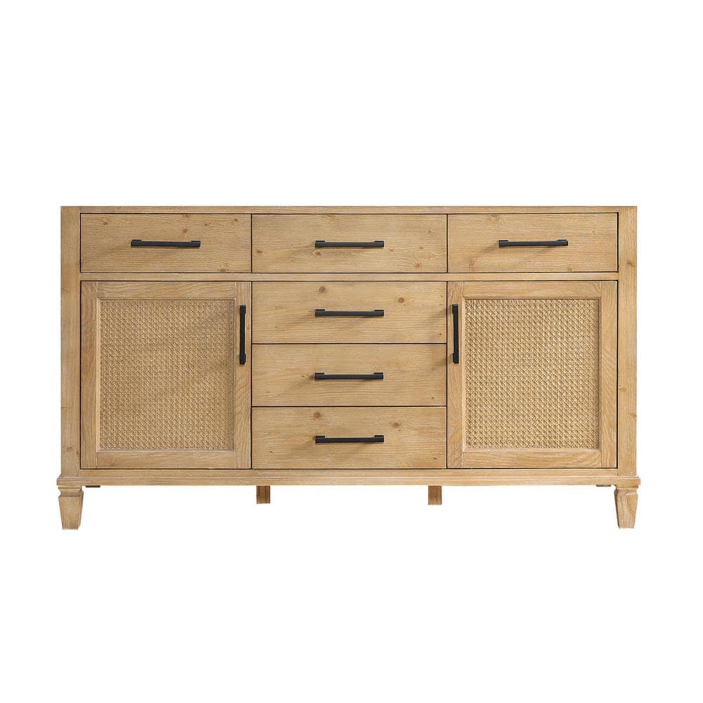 Solana 60" Weathered Fir Double Vanity Base with Rattan Accents