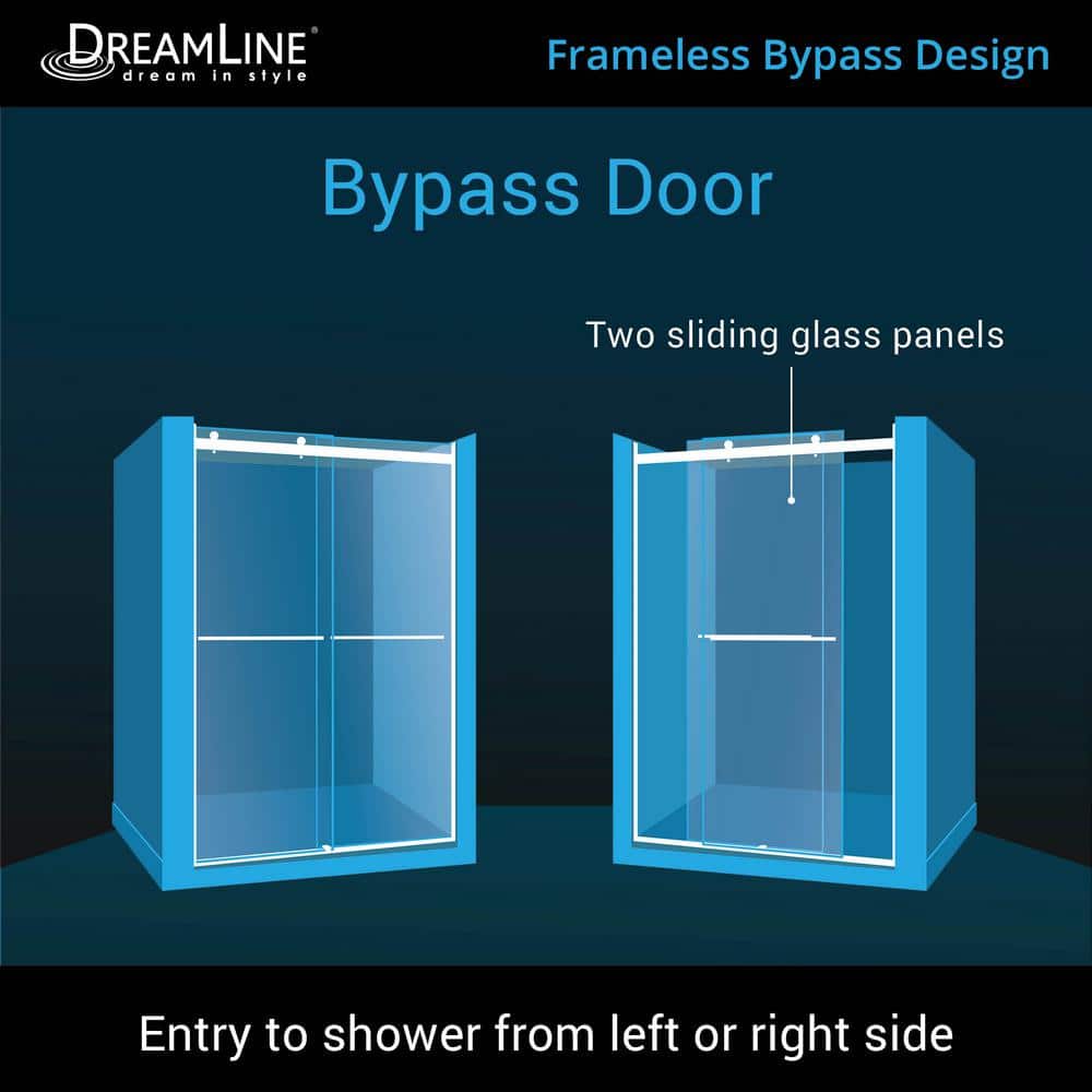 Essence Frameless Brushed Nickel Sliding Shower Door with Clear Glass