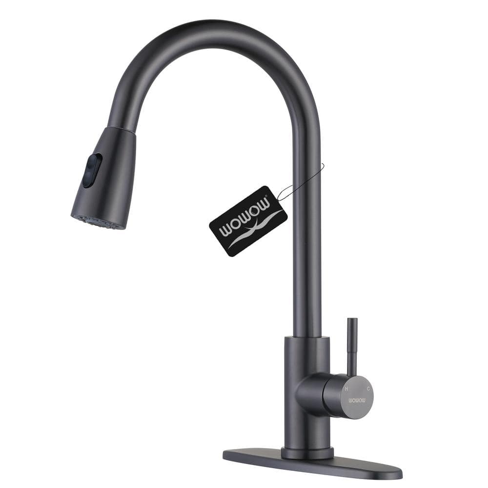 Matte Gray Stainless Steel Pull Down Kitchen Faucet with Sprayer