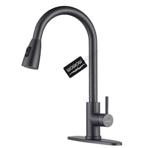 Single-Handle Pull-Down Sprayer Kitchen Faucet with Stream and PowerSpray Mode in Black Stainless
