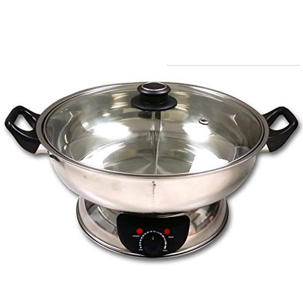 12 Inch Hot Pot, 5l Stainless Steel Two Grid Hot Pot, Chinese Type Dual  Sided Soup Cookware With Comfortable Grip Handle And Clear Lids For  Gathering
