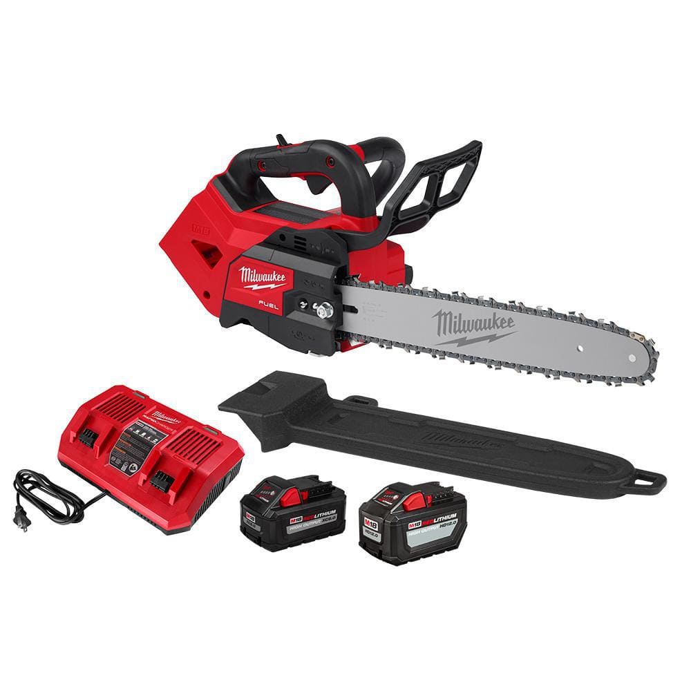 Milwaukee M18 FUEL 14 in. 18V Lithium-Ion Brushless Battery Top Handle  Chainsaw Kit with 8.0 Ah, 12 Ah Battery & Rapid Charger 2826-22T - The Home  