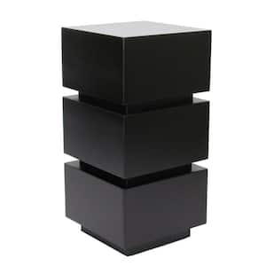 32 in. H Antique Black Wooden Pedestal Stand in Stacked Cube Design
