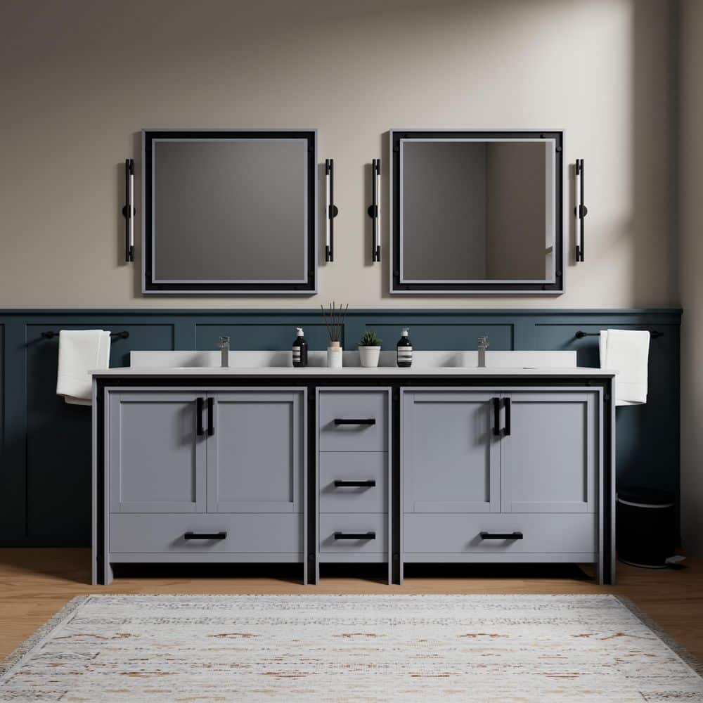 Ziva 84 in W x 22 in D Dark Grey Double Bath Vanity and White Quartz Top price history on PriceWatchPro