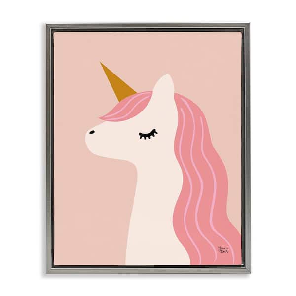 Stupell Industries Peach Pastel Unicorn by Jessica Beck Gray Floater Frame Fantasy Graphic Art Print 31 in. x 25 in.