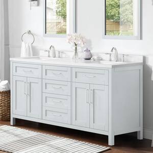 Tahoe III 72 in. W Bath Vanity in Dove Gray with Engineered Stone Vanity Top in White and White Basins