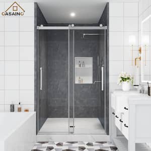 44-48 in. W x 76 in. H Double Sliding Frameless Shower Door in Brushed Nickel Finish with Clear Glass