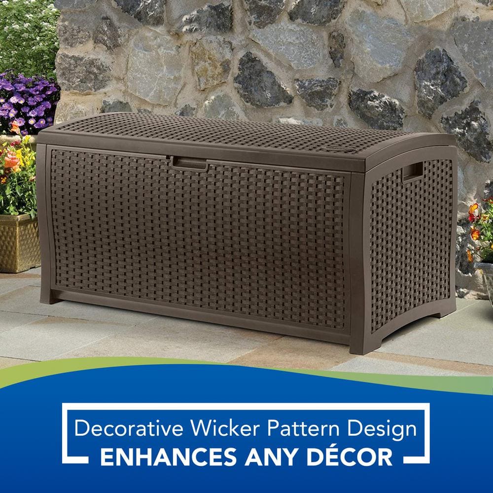 Mocha Brown Wicker-Style Resin 73 Gallon Lockable Deck Box
