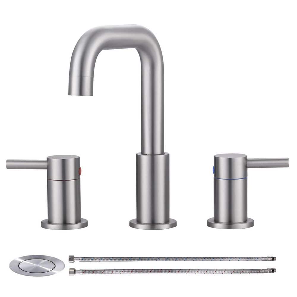 8 in. Widespread Double Handle Bathroom Basin Faucet with Drain Kit in Brushed Nickel price history on PriceWatchPro