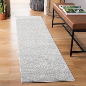 Tulum Light Gray/Ivory 2 ft. x 7 ft. Striped Tribal Geometric Runner Rug