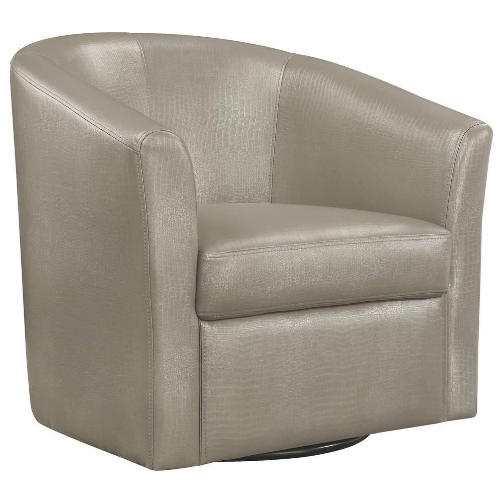 Contemporary Gray Faux Leather Barrel Swivel Accent Chair