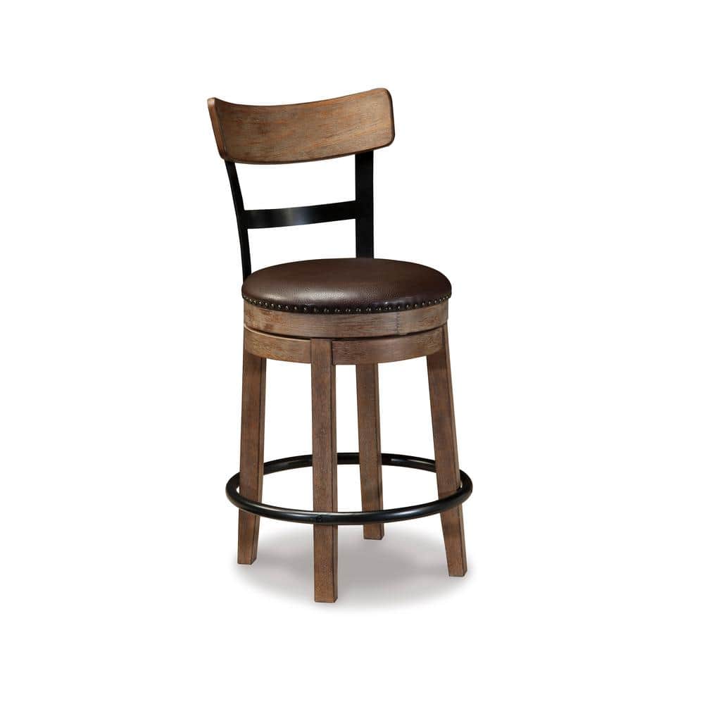 Rustic Gray Swivel Counter Height Bar Stool with Metal Accents