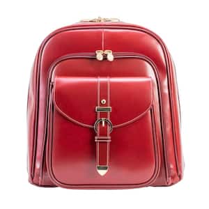 Olymbia 14 in. Red Leather Business Laptop Tablet Backpack, 99566