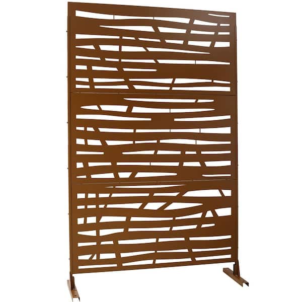 Unbranded Outdoor and Indoor 6.3 ft. x 4 ft. Freestanding Decorative Privacy Fence Screen Brown Metal for Garden Fence