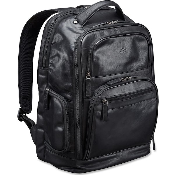 MANCINI Buffalo Collection 15.6 in. Black Leather Backpack Laptop-99-5472-BK - The Home Depot