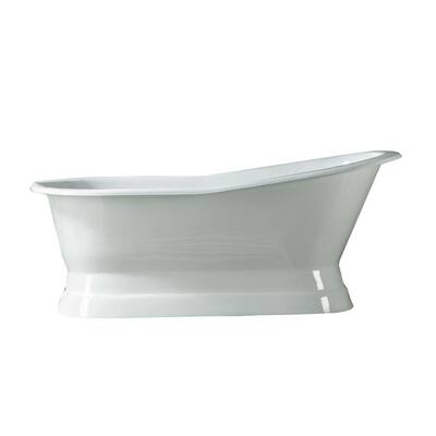 Leonardo 61.375 in. Cast Iron Slipper Flatbottom Non-Whirlpool Bathtub in White with No Faucet Holes