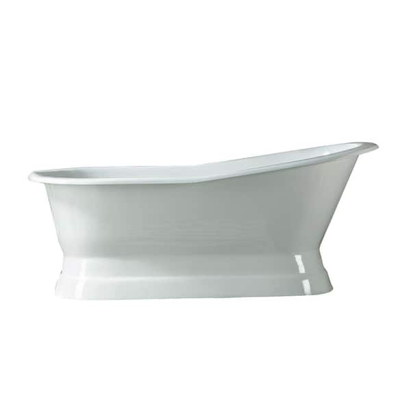 Barclay Products Leonardo 61.375 in. Cast Iron Slipper Flatbottom Non-Whirlpool Bathtub in White with No Faucet Holes