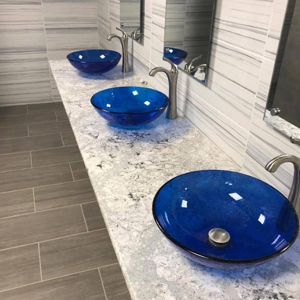 Novatto 16.5'' Blue Tempered Glass Circular Vessel Sink