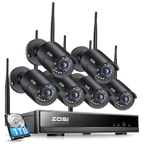 8-Channel 1080p 1TB Hard Drive NVR Security Camera System with 6 Wireless Wi-Fi Bullet Cameras, 80ft Night Vision