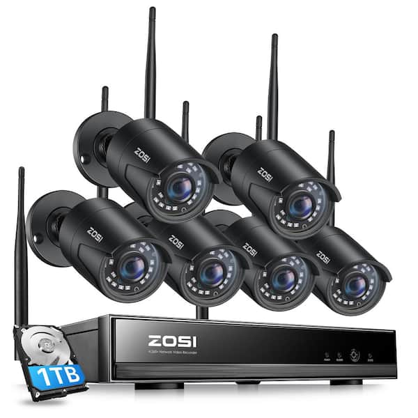 ZOSI 8-Channel 1080p 1TB Hard Drive NVR Security Camera System with 6 Wireless Wi-Fi Bullet Cameras, 80ft Night Vision