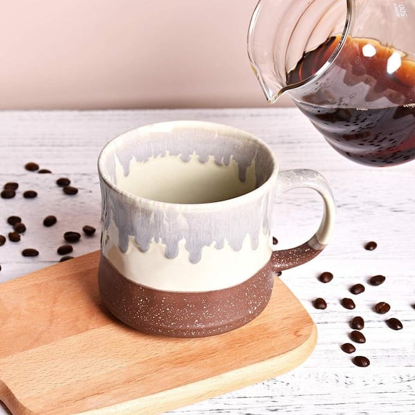 DOWAN Coffee Mugs, Balck Coffee Mugs Set of 6, 16 oz Ceramic Coffee Cugs  with Large Handles for Men Women, Porcelian Big Mug for Tea Latte, Easy to