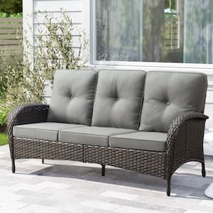 3 Seat Wicker Outdoor Patio Sofa Couch with Deep Seating and Cushions