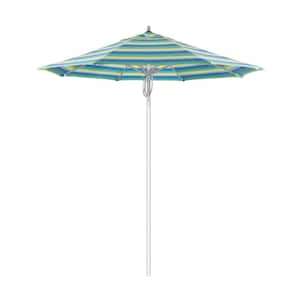 7.5 ft. Silver Aluminum Commercial Market Patio Umbrella Fiberglass Ribs and Pulley Lift in Seville Seaside Sunbrella