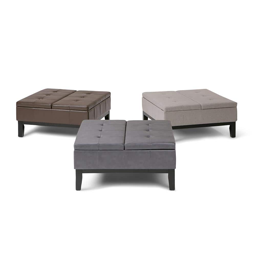 Stone Gray Faux Leather Tufted Square Cocktail Ottoman with Storage