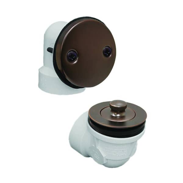 JONES STEPHENS Lift and Turn White Plastic Tubular 2-Hole Bath Waste and Overflow Tub Drain Half Kit in Oil Rubbed Bronze