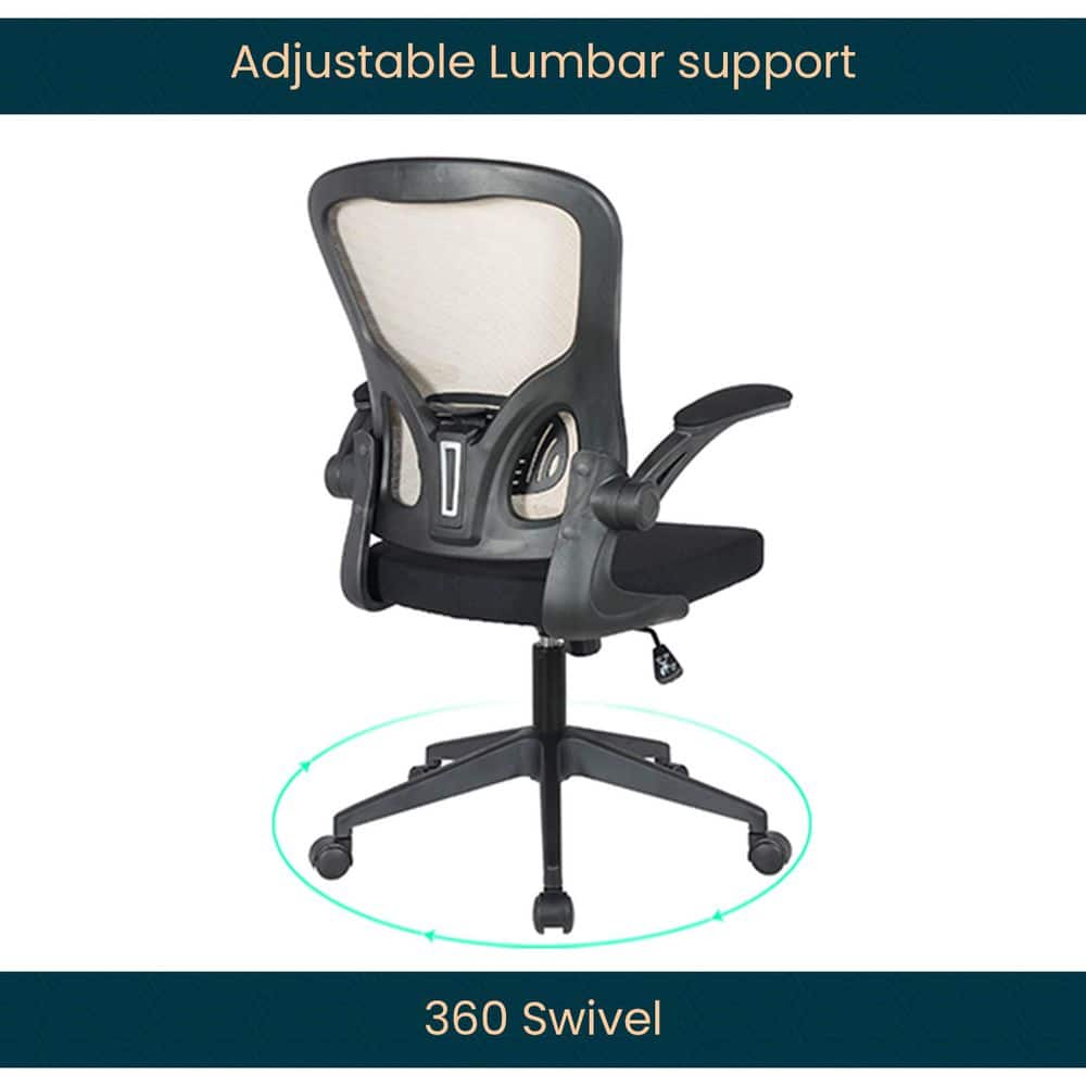 Newton Beige Mesh Adjustable Swivel Office Chair with Flip-Up Arms