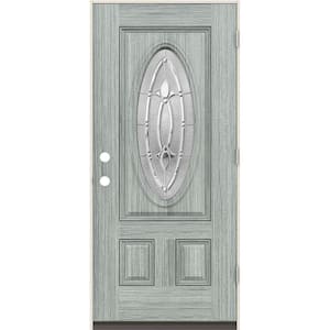 36 in. x 80 in. Left-Hand 3/4 Oval Blakely Glass Stone Stain Fiberglass Prehung Front Door w/Rot Resistant Frame