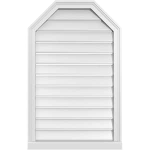24 in. x 38 in. Octagonal Top Surface Mount PVC Gable Vent: Functional with Brickmould Sill Frame