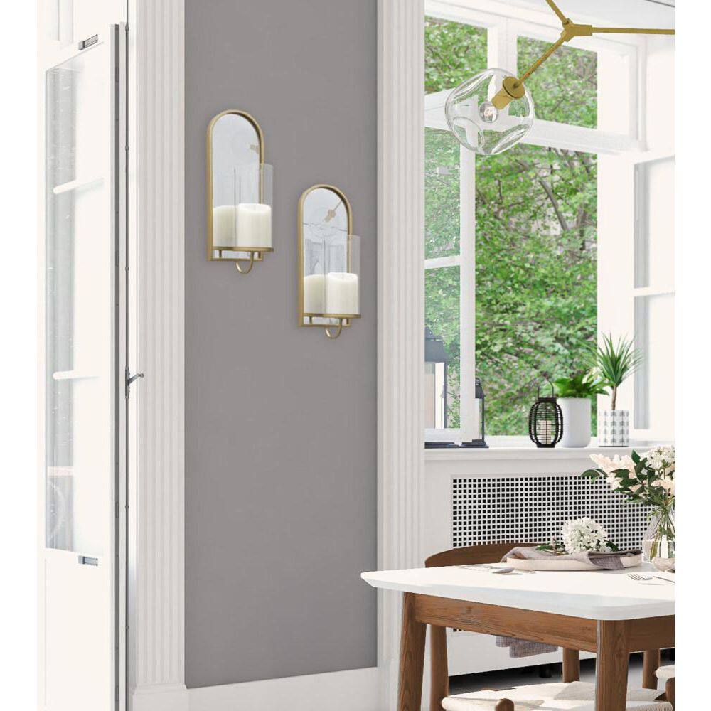 Elegant Gold Arched Mirror Wall Sconce with Candle Holder, 6x5x16