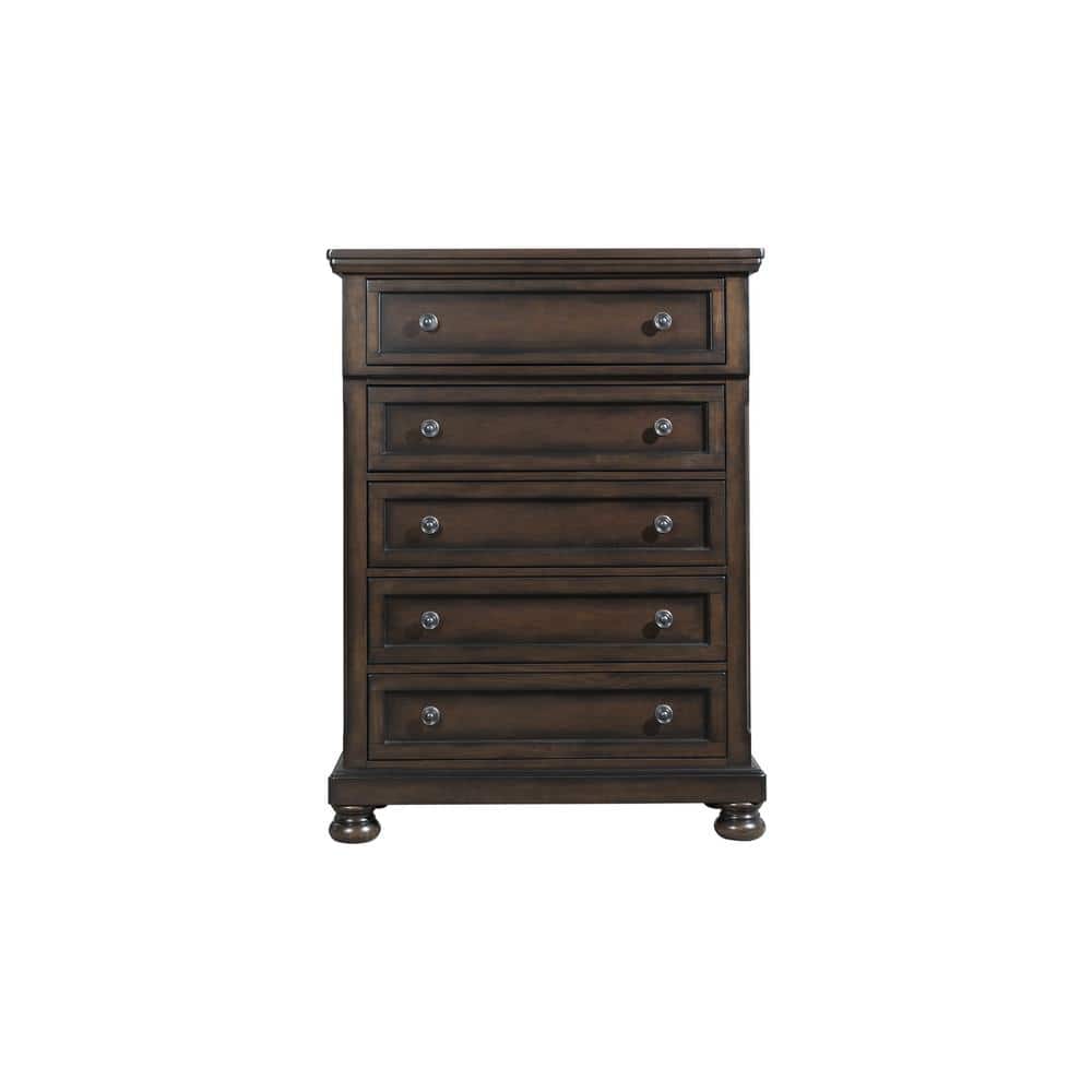 Walnut 5-Drawer Vertical Chest with Felt-Lined Drawer