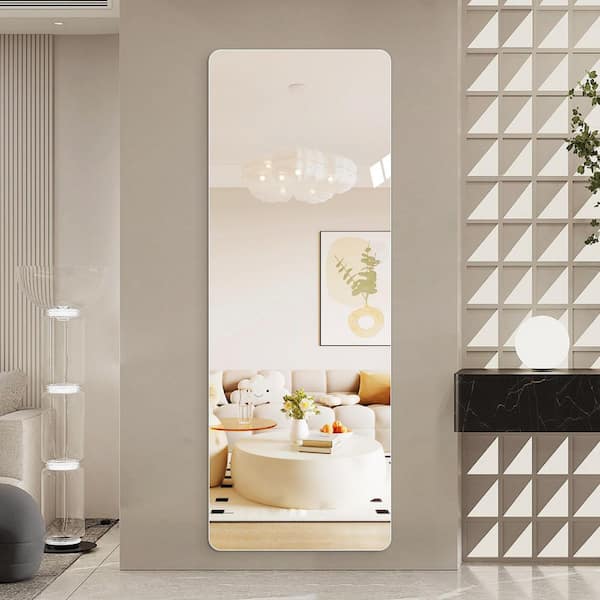 Silver 15 in. W x 60 in. H Rectangle Full Length Mirror with Round Corners Frameless Wall Hanging Mirror