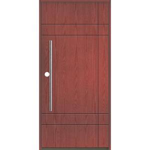 SUMMIT Modern Faux Pivot 36 in. x 80 in. Right-Hand/Inswing Solid Panel Redwood Stain Fiberglass Prehung Front Door