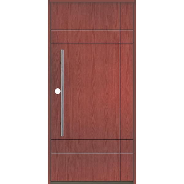 Krosswood Doors SUMMIT Modern Faux Pivot 36 in. x 80 in. Right-Hand/Inswing Solid Panel Redwood Stain Fiberglass Prehung Front Door
