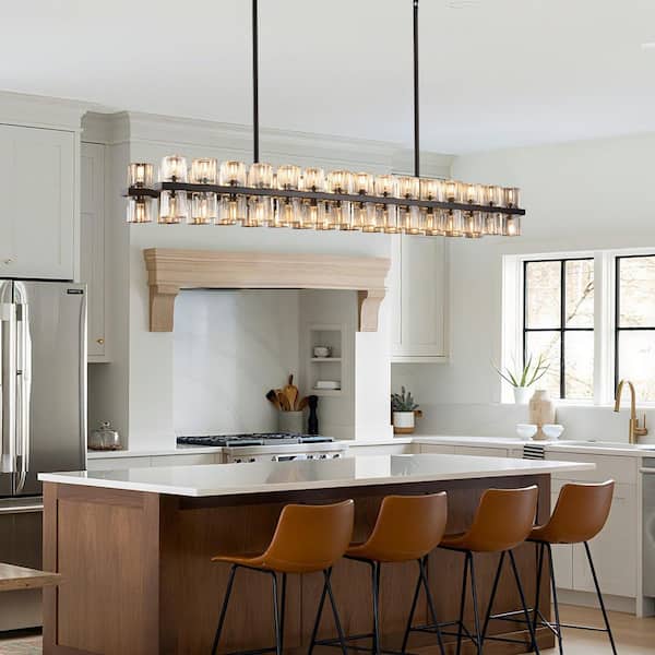 60-Light 54 in. Black Crystal Chandelier Dimmable LED Kitchen Island Rectangle Bedrooms, Living Rooms (Includes Bulbs)