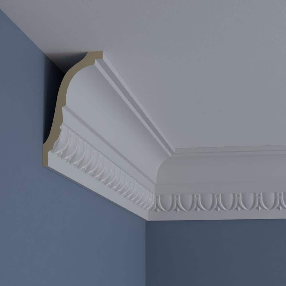 Primed White Polyurethane Egg & Dart Crown Moulding Sample, 12" Length