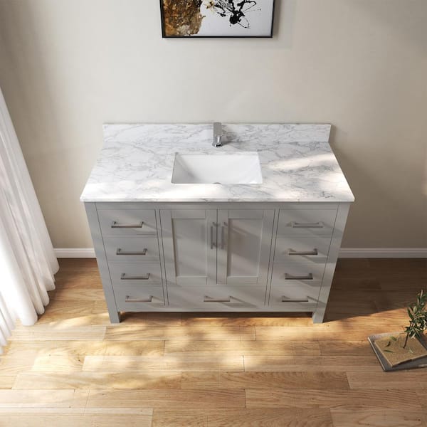 48 in. W x 22 in. D x 35 in. H Single Sink Bath Vanity Cabinet in Gray with Cultured Marble Top