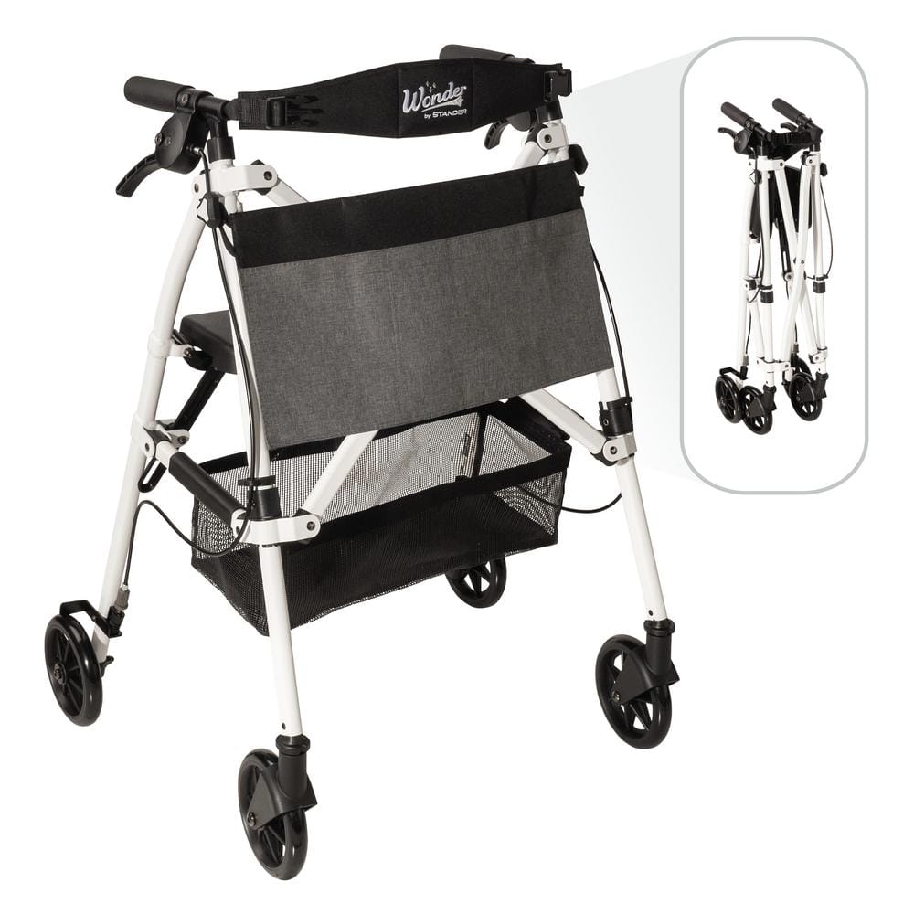 Wonder Rollator Plus, 4-Wheel Lightweight Folding Walker with Seat in Vivid White -  Stander, 4350-VW