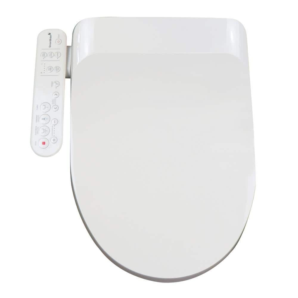 White Electric Bidet Seat with Control Panel and Heated Water