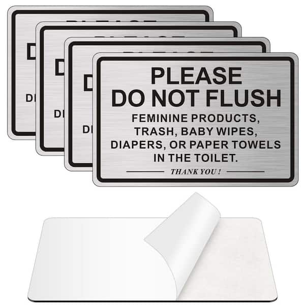 4 Pack Brushed Aluminum Self-Adhesive Metal Bathroom Restroom Do Not Flush Toilet Paper Only Signs