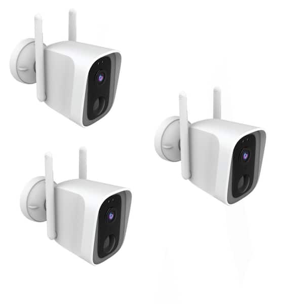 Battery Powered Outdoor Wall Mount Wi-Fi Smart IP Security Camera Motion & Sound Detection Microphone/Speaker (3-Pack)