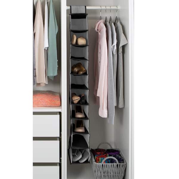 Laura Ashley 47.24-in H 10 Tier 10 Pair Gray Fabric Hanging Shoe Organizer  in the Shoe Storage department at